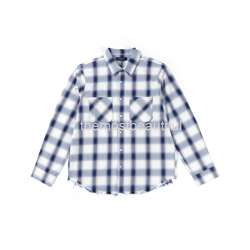

Men' Casual Shirts 22ss hip hop high street am letter printed plaid jacket, male and female couples, student Lapel long sleeve shirt shorts, 2# packing bag