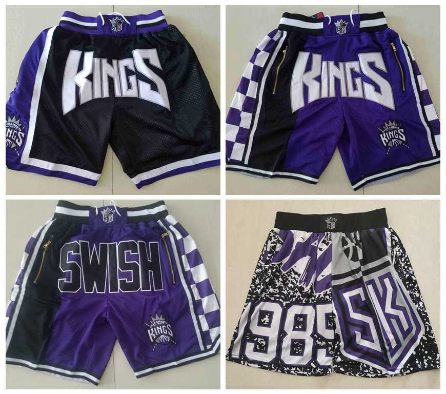 

Sacramento's Kings's Men Basketball Shorts JUST DON Stitched Mitchell and Ness With Pocket Zipper Sweatpants Mesh Retro Sport PANTS S-3XL