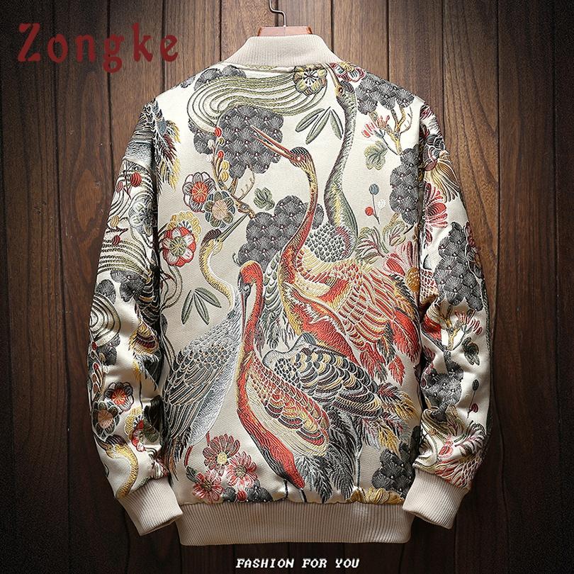 

Zongke Japanese Embroidery Men Jacket Coat Man Hip Hop Streetwear Men Jacket Coat Bomber Clothes, White