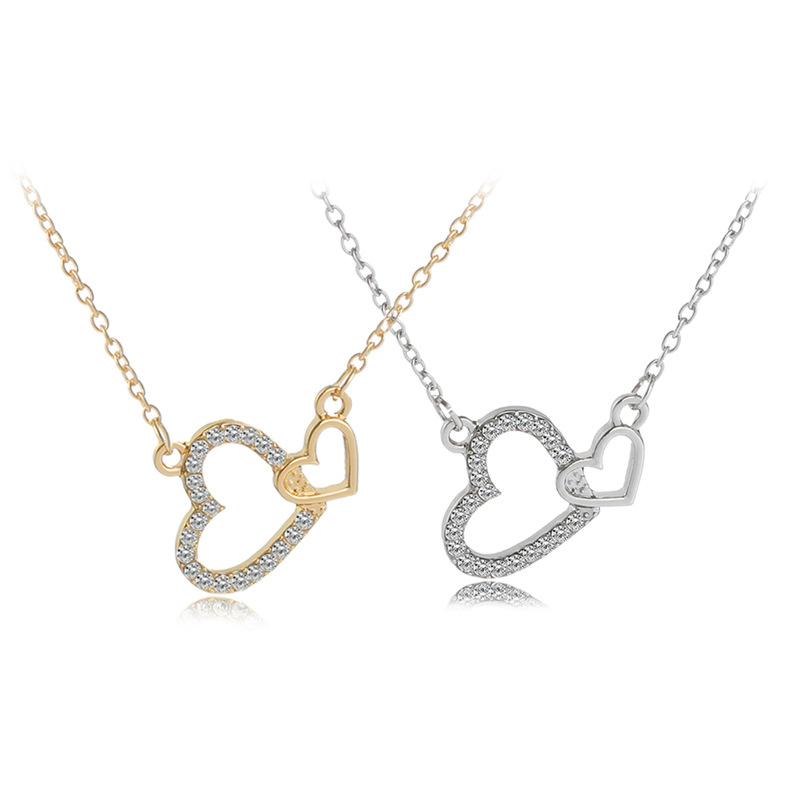 

Pendant Necklaces European And American Fashion Jewelry Creative Double Heart Stitching Love Diamond Necklace AccessoriesPendant