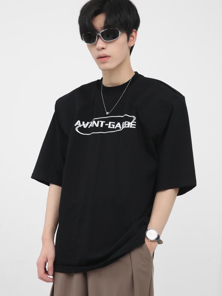 

Men's T-Shirts Men Clothing 2022 Summer Letter Print Shoulder Pads T-shirt Korean Fashion Loose Streetwear Oversized T Shirt For MaleMen's, Black