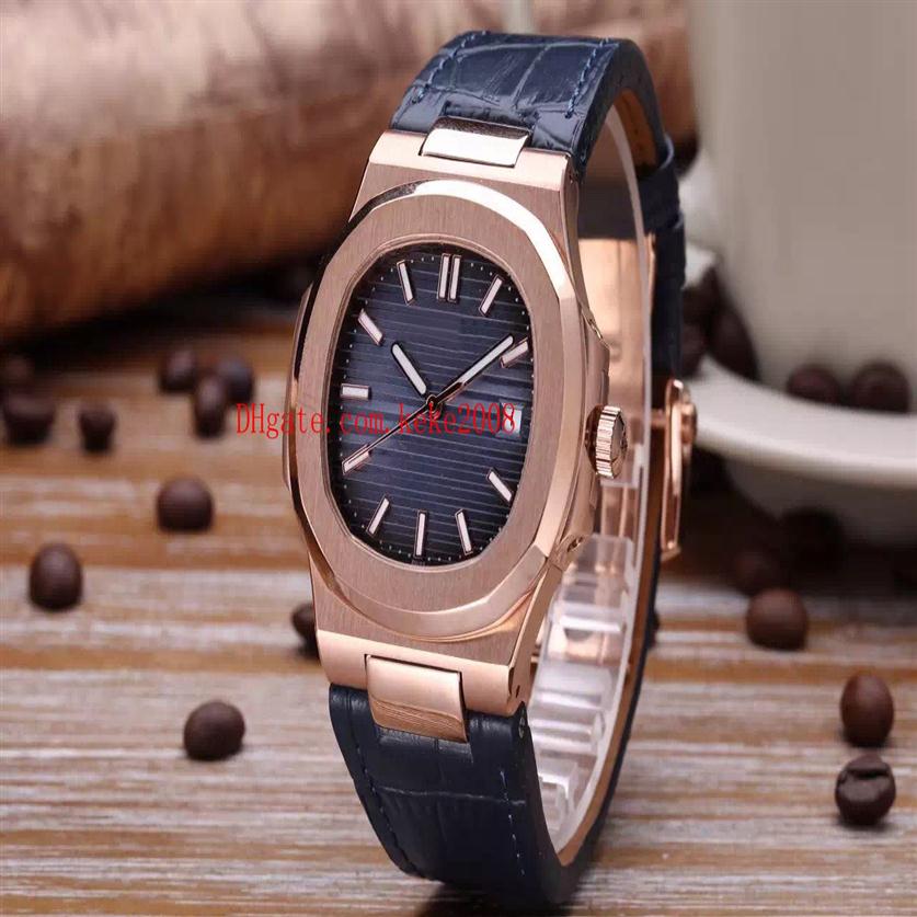 5 Color Luxury High Quality Watch 40.5mm Nautilus 5711/1R-001 Leather 18k Rose Gold Asia Mechanical Transparent Automatic Mens Wat2666