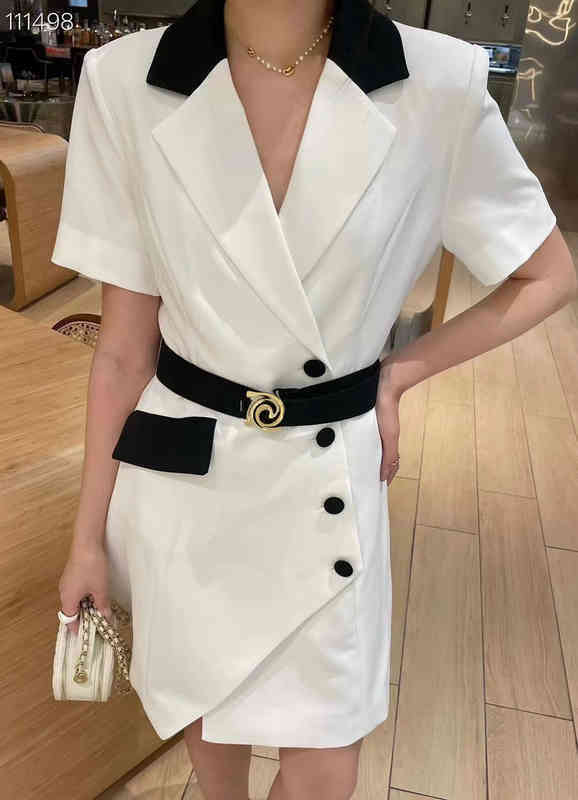 

Women Dresses Womens Designer Clothing Black White Colorblock Lapel Short Sleeve Blazer Dress Luxury Casual Outdoor Summer Skirt