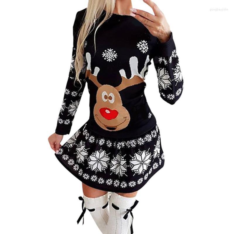 

Casual Dresses Merry Christmas O-neck Mini Pleated Dress Fashion 2022 Winter Autumn Xmas Long Sleeve Women Party, Black