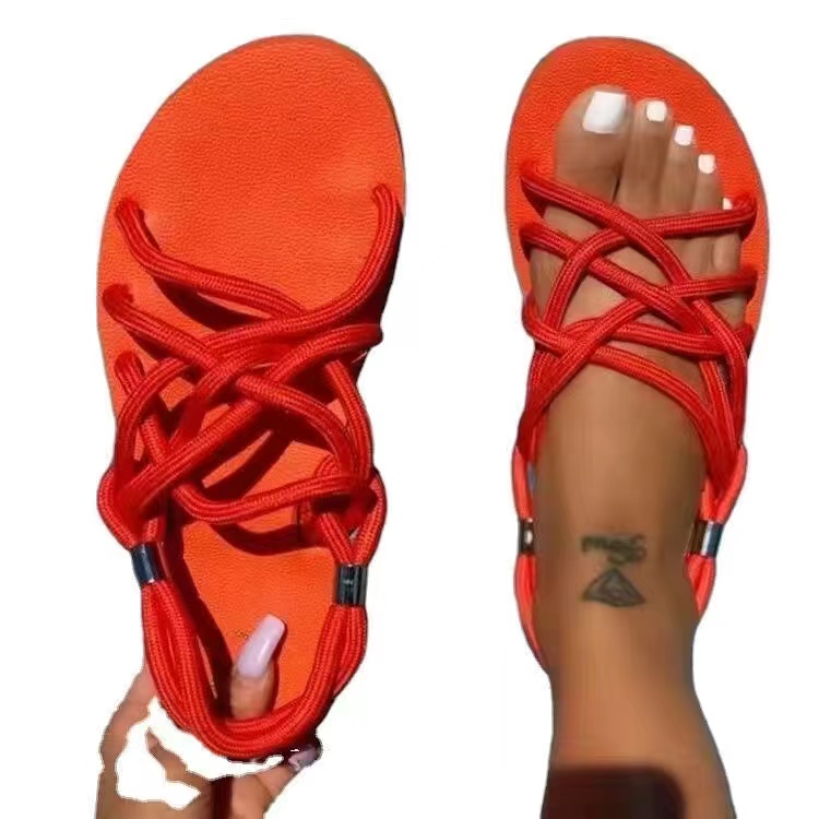 

Foreigner Girl Sandals Big Size Slippers Multi Color women's flat hemp rope slip-on shoes High Quality Dropship, #2