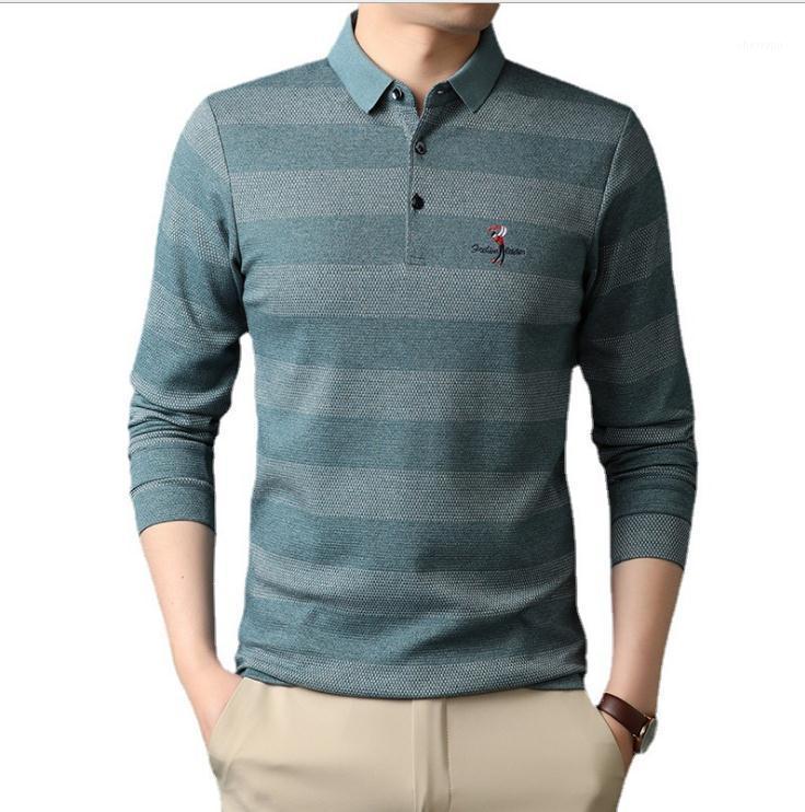

Men's Polos High End Fashion Brand Striped Designer Embroidery Casual Turn Down Collar Long Sleeve Shirts Men Tops Clothes S201, Black grey