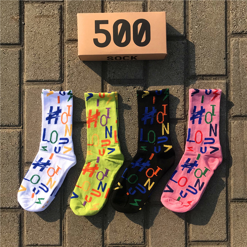 

Women's Socks Artistic Letters Printing White Cotton Funny Socks Man Casual Korean Couples Sports Socks 3Pair/Box Gift Package, 2green white