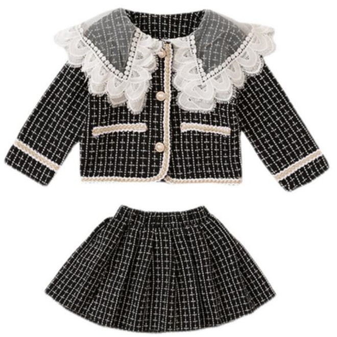 Ensemble de vêtements pour enfants filles, manteau à manches longues et jupe à grille, costume 2 pièces, tenues à la mode pour bébés filles, prin