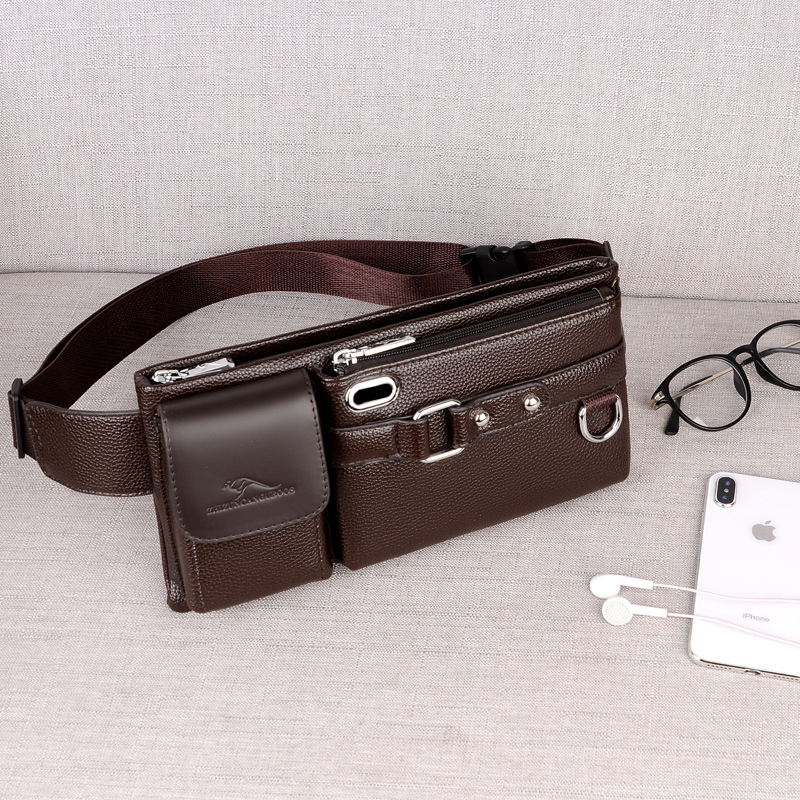 

Factory sales leather men brand shoulder bags outdoor sports casual slung chest bag street trend multifunctional pocket decoration mens handbag, Black