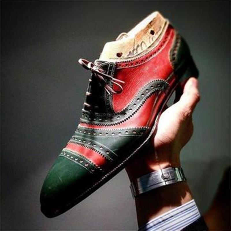 

Brogues Men Shoes PU Colorblock Classic Fashion Business Casual Wedding Party Retro Square Toe Carved Lace-Up Dress Shoes CP061, Clear