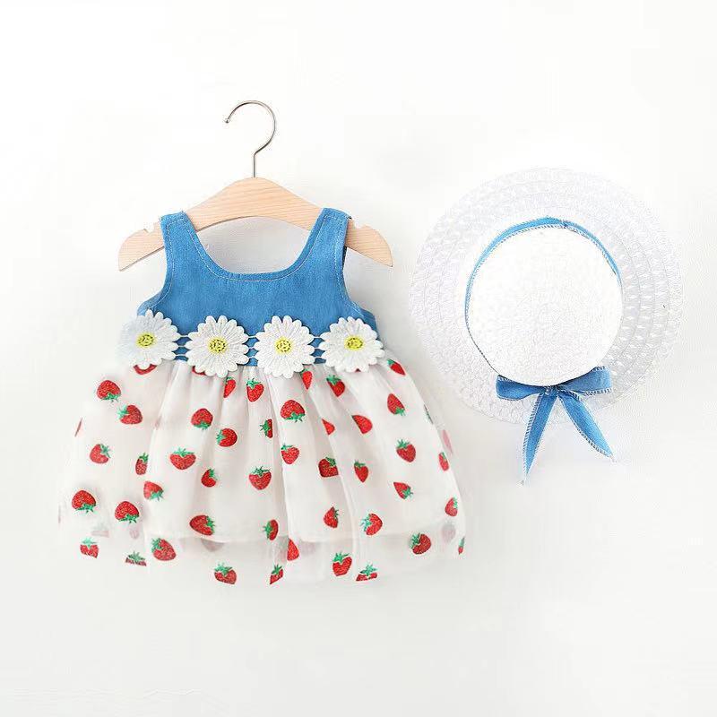 

Girl's Dresses Summer Outfits Toddler Born Baby Girl Clothes Daisy Flowers Sleeveless Cotton Print Princess Beach Dress Sunhat SetGirl's, 964 yellow