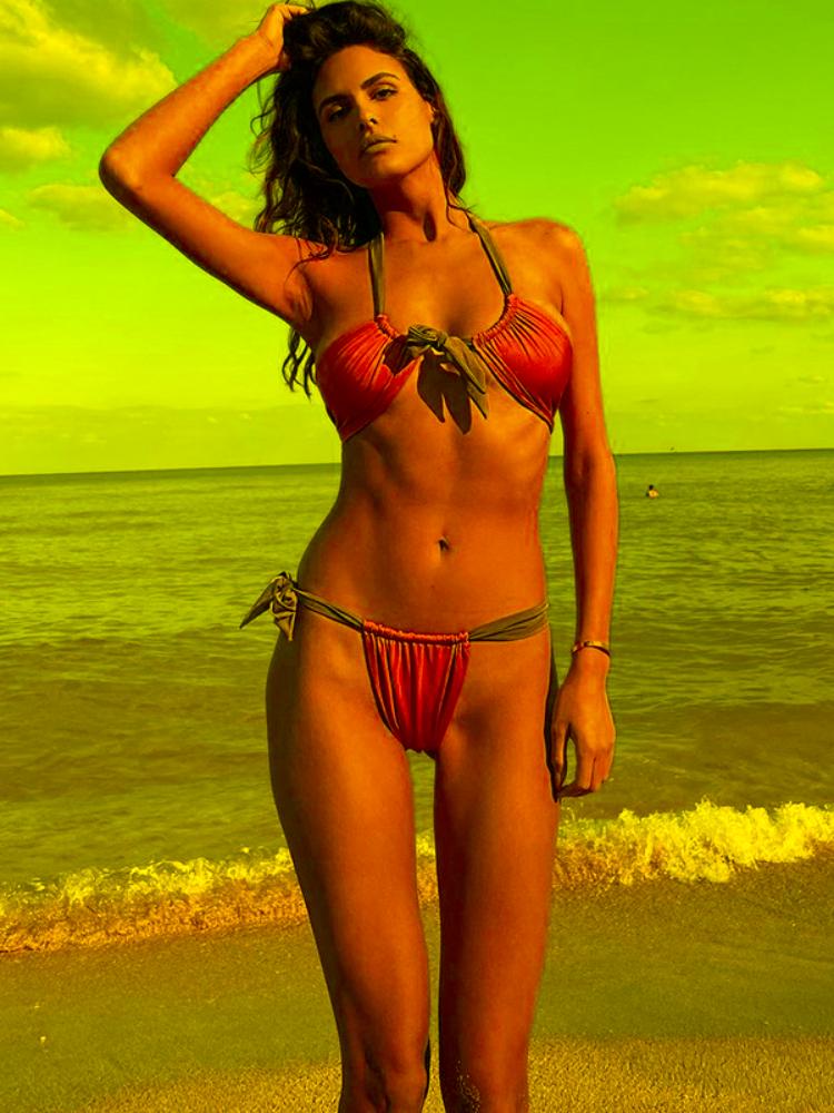 

Women's Tracksuits Summer Two Pieces Swimsuit Women Sexy Solid Halter Bikini Set Patchwork Lace Up Backless Beach Bathing Suits Lady Swimwea, Yellow