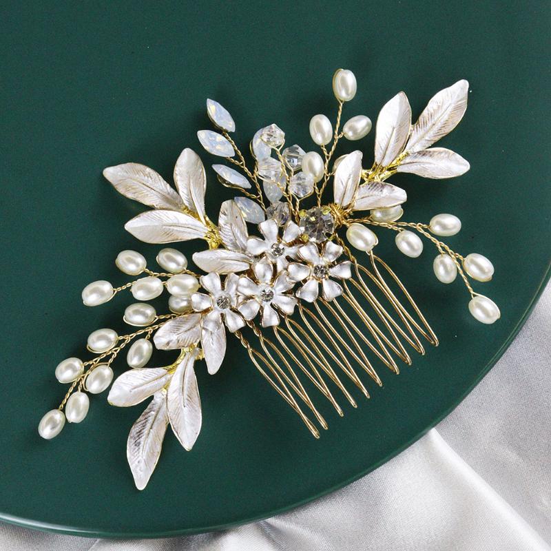

Headpieces Vintage Golden Wedding Hair Comb Party Head Jewelry For Bride Pearls Handmade Clips Elegant Decoration GirlsHeadpieces