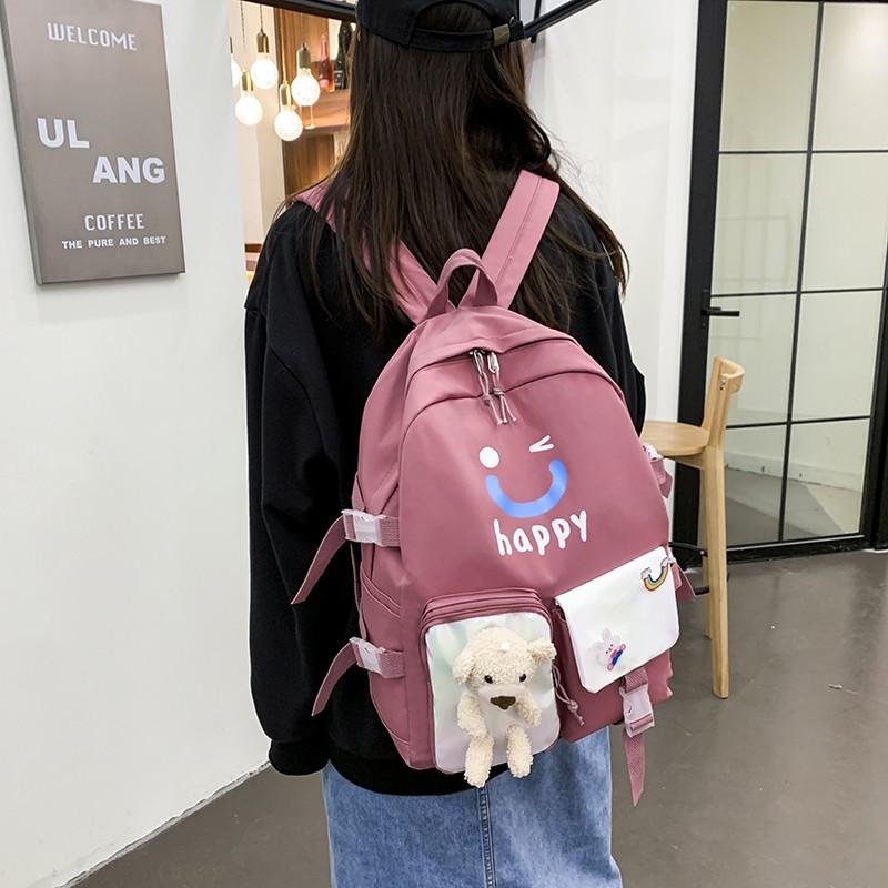 

School Bags Kawaii Bear Fashion Women Backpack Large Capacity For Teenager Girls Nylon Waterproof Travel Backpacks 2022, Beige