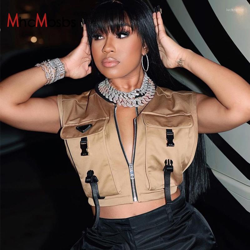 

Women' Vests Women Sleeveless Buckle Pockets Zipper Cropped Jacket Vest Top 2022 Fall Korean Harajuku Party Safari Waistcoat Luci22, Khaki