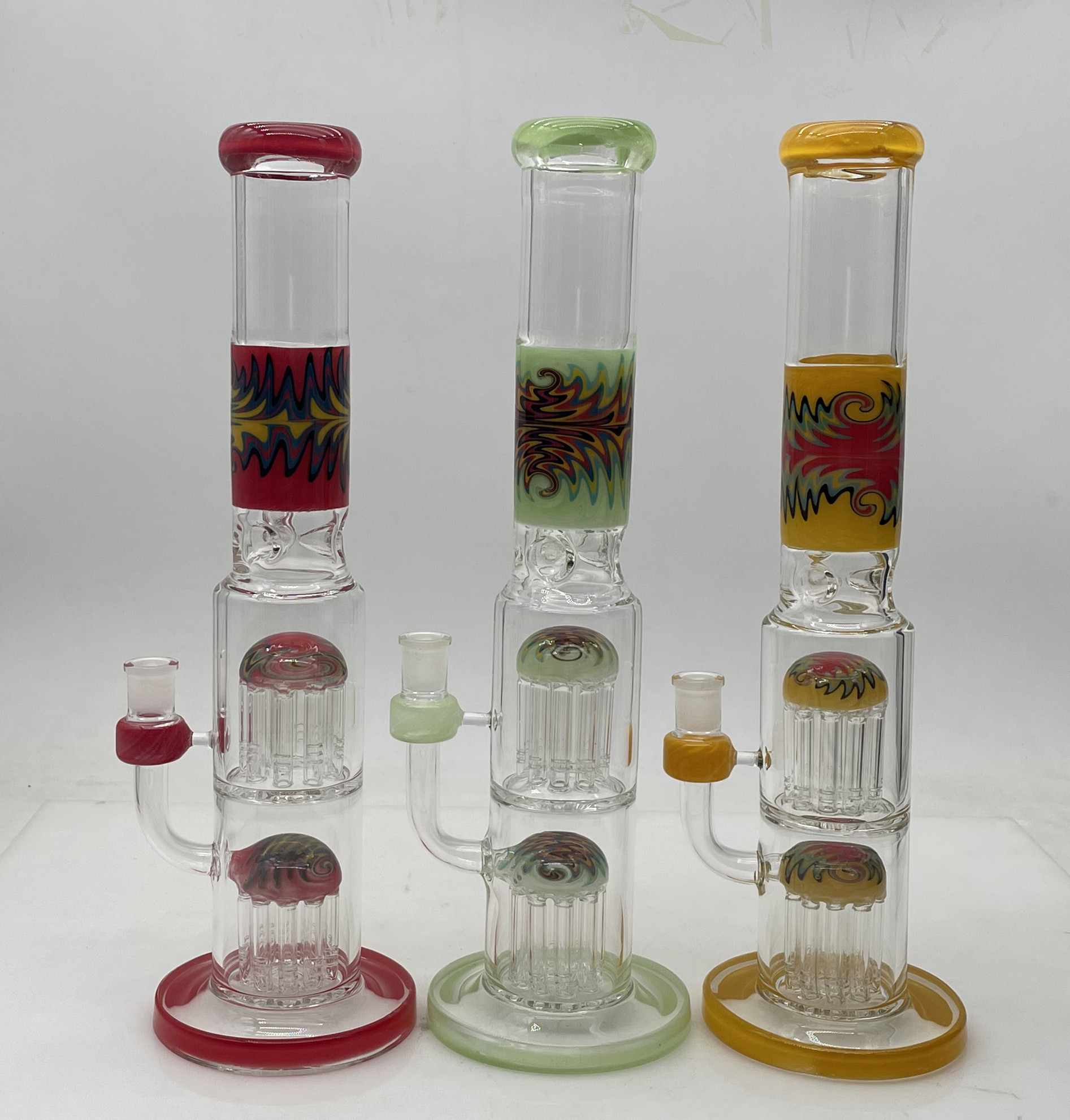 Hookah Wigwag Stright Glass Bong Double Tree Perc Waterpipe Smoking Accessories-image-782417107