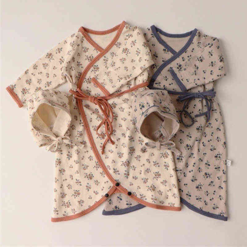 

Korean Style Toddler Baby Girl Boys Pajamas Set Cotton Long Sleeve Printed RobeHat Newborn Baby Girl Boys Clothes Suit L220715, 4354234654beige robe