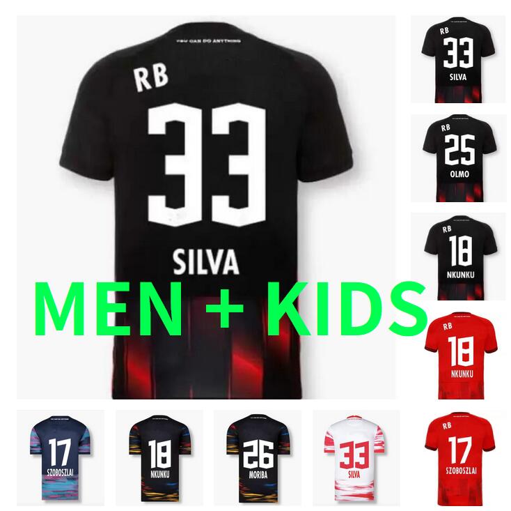 

Men kids kit 21 22 HAIDARA OLMO SZOBOSZLAI Soccer Jerseys FORSBERG Camiseta Silva Maillot HALSTENBERG POULSEN 2021 2022 Football Shirts NKUNKU CUNHA Uniform