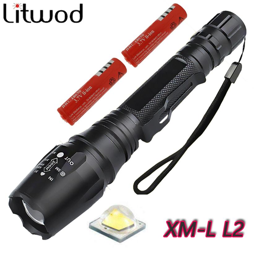 

Litwod LED Flashlights Torch 8000 Lumen CREE XM-L2 Zoomable Led Torch For 2x18650 battery Aluminum Led Flashlight Linternas311Q