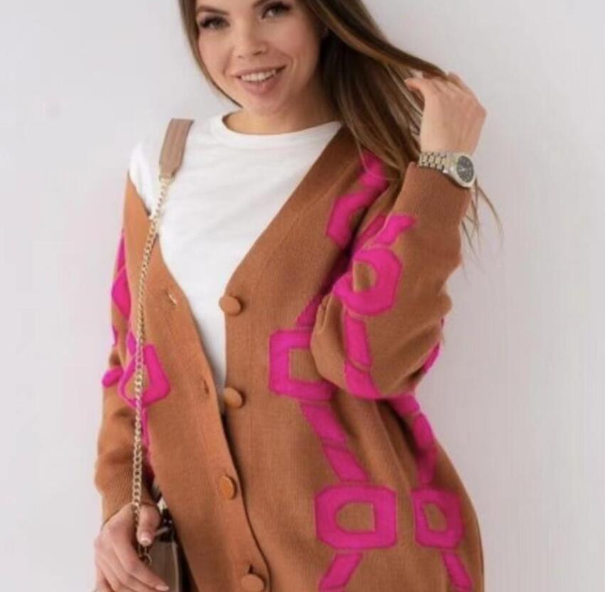 Femmes pulls Luxur lettre pour fille automne hiver bouffée robe Cardigans col en V basique tricots arc-en-ciel veste pomme hauts amples