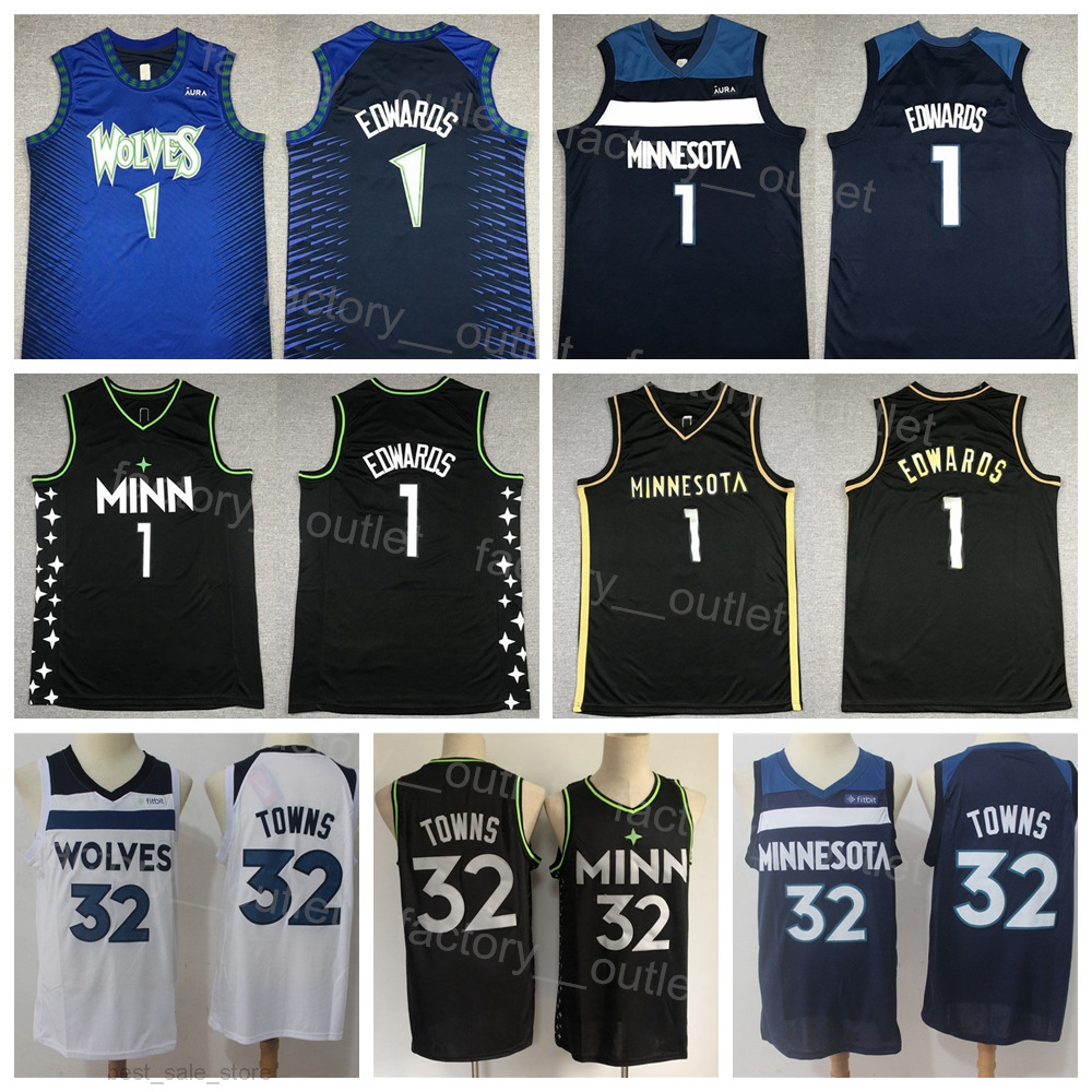 Man Basketball Edwards Jersey 1 Karl Anthony-Towns 32 Team Color Navy Blue Black White For Sport Fans Embroidery And Sewing Breathable Pure