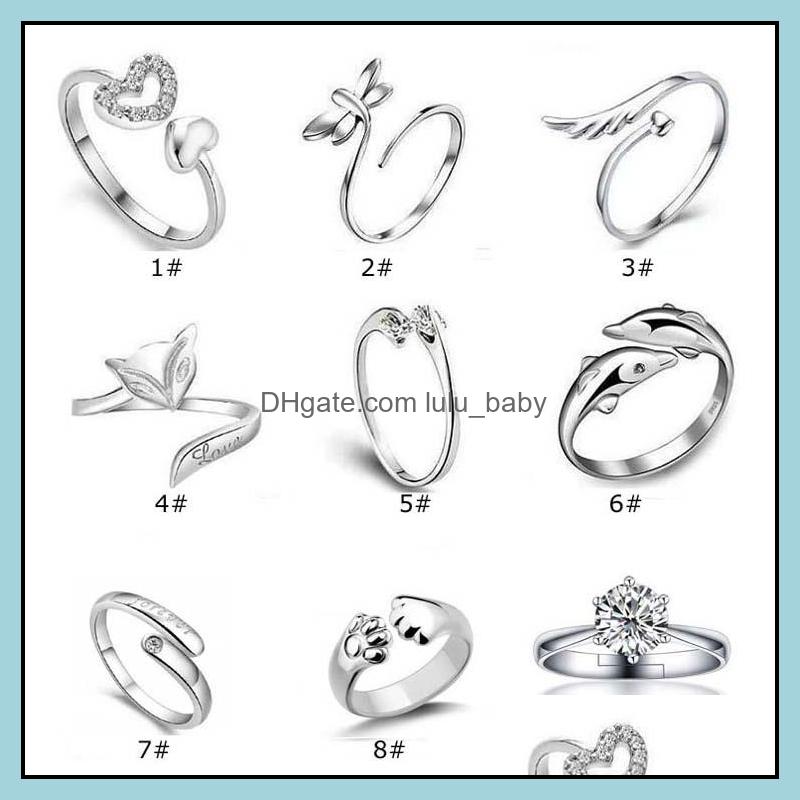 

Three Stone Rings Jewelry Sier Women Different Style Crystal Open Size Band Finger Ring For Girl Party Fashion Wholesale - 0890-18Wh Drop De