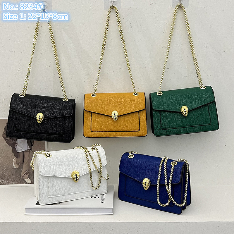 

Wholesale factory ladies shoulder bags this year's popular solid color leather handbag street trend printed mobile phone coin purse elegant wild snake chain bag, Black2-8261#