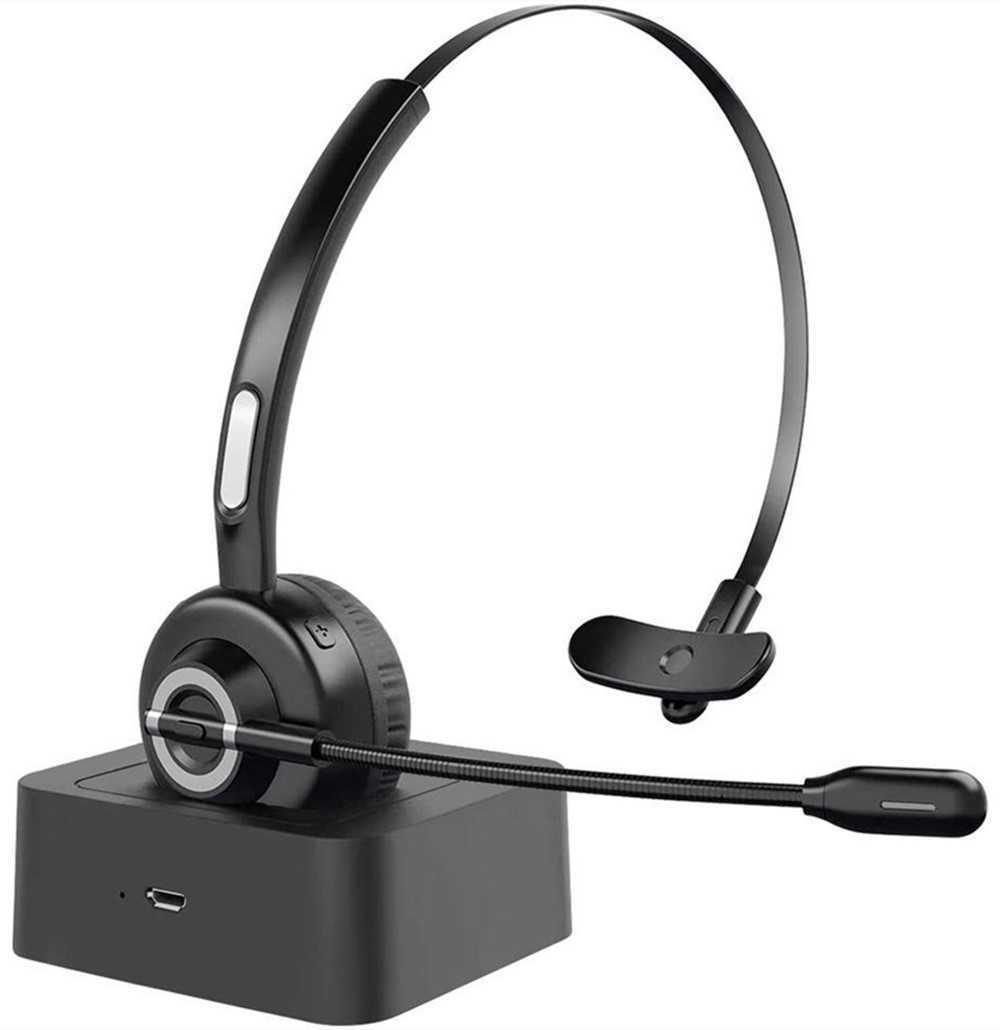 

Cell Phone Earphones Wireless Bluetooth Headset with Charging Station, Noise Cancelling Microphone,Over Business Headsets fit Truck Driver, Black