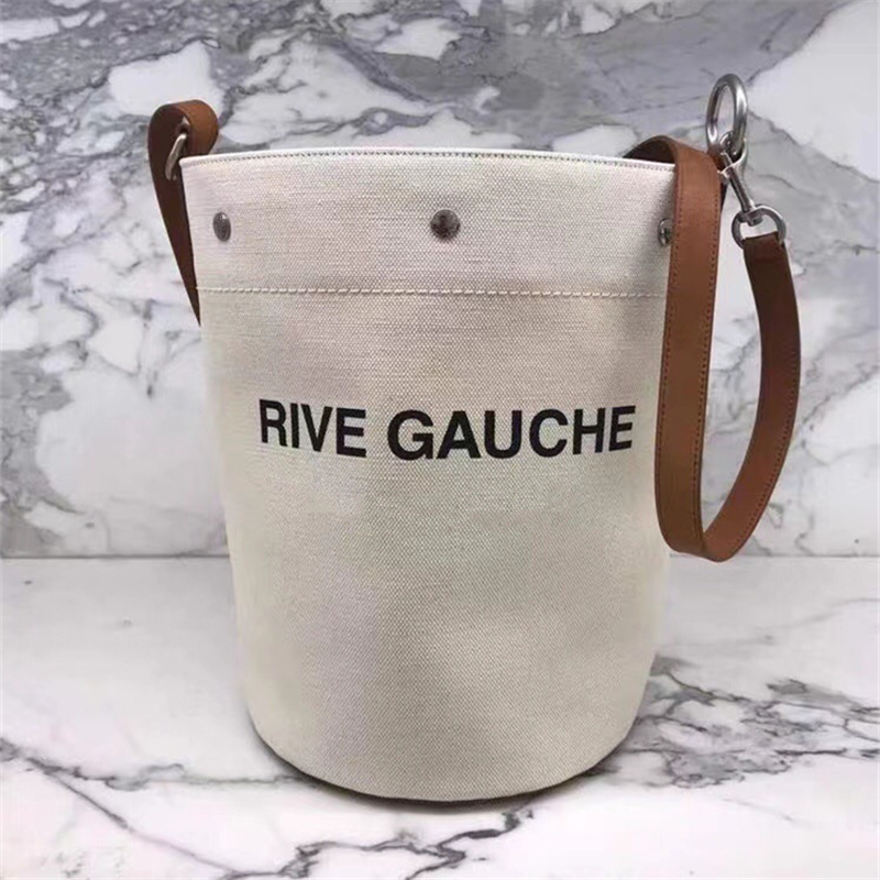 

Designer Handbags RIVE GAUCHE Linen Canvas Bucket Bag women's Tote Shoulder Crossbody Bags, Black