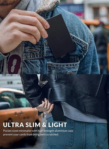 

Pop-out RFID Card Holder Slim Aluminum Wallet Elasticity Back Pouch ID Credit Card Holder Blocking Protect Travel ID Cardholder