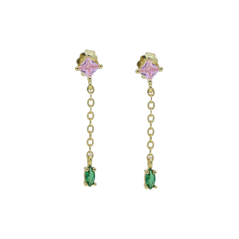 

New design gold earring with green pink white cz paved tassel chain dangle earrings for women girl jewelry drop ship