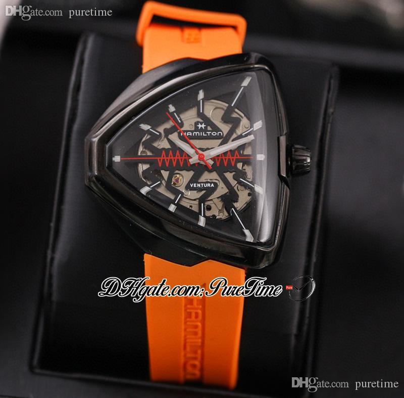 

2022 Ventura Elvis80 Skeleton H24525331 A2824 Automatic Mens Watch PVD All Black Dial Orange Rubber Strap Watches Super Edition Puretime F05F6, Hm-f05-b1 (3)