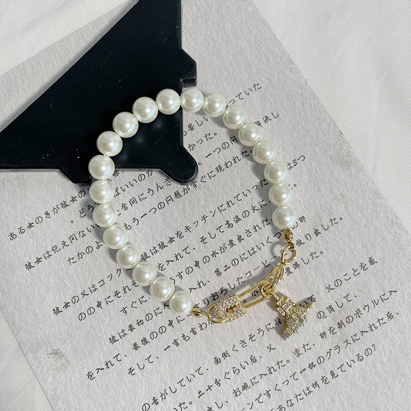 Bangle Western west Queen with the same wood star vivi pearl Bracelets European and American fashion Paper clip Saturn pearl bracelet 1 :1 brass-image-763983825