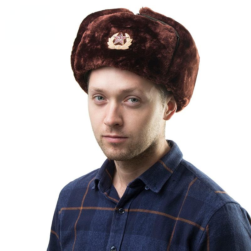 

Berets Soviet Badge Russia Ushanka Men Winter Bomber Hats Pilot Faux Fur Earflap Trapper Trooper Hat Russian National Emblem Snow HatsBerets, Gkz