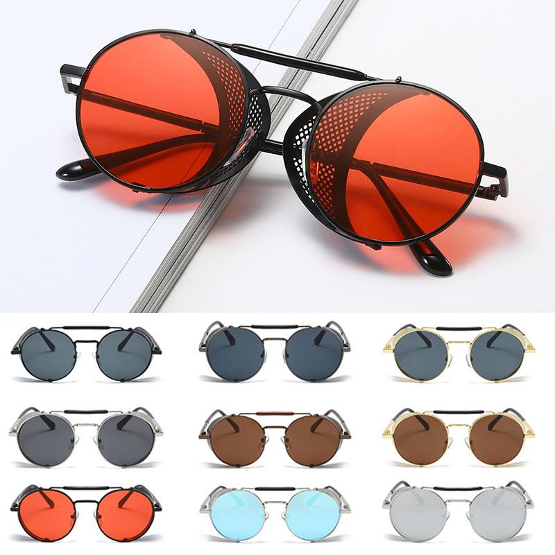 

Sunglasses Brand Designer Men's Sun Glasses Vintage Small Frame Round Goggles UV Protection Metal Side Steampunk Men GlassesSunglasses