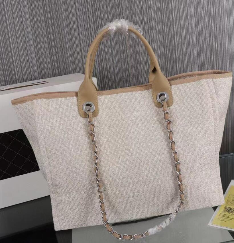 

Shopping Bag Luxury Tote Bags Women's Denim Jeans Bag High Quality Handbag Fashion Designer with Lifting Chain, Beige