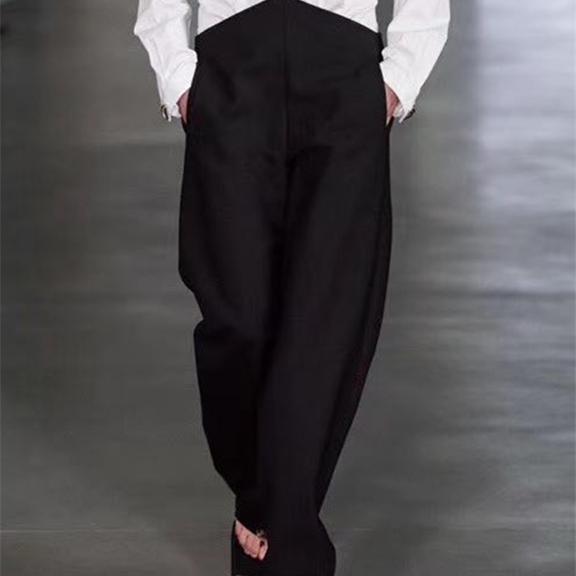 

catwalk waist stitching metal chain hollow hollow loose wide leg trousers ladies summer fashion personality 201228, Black