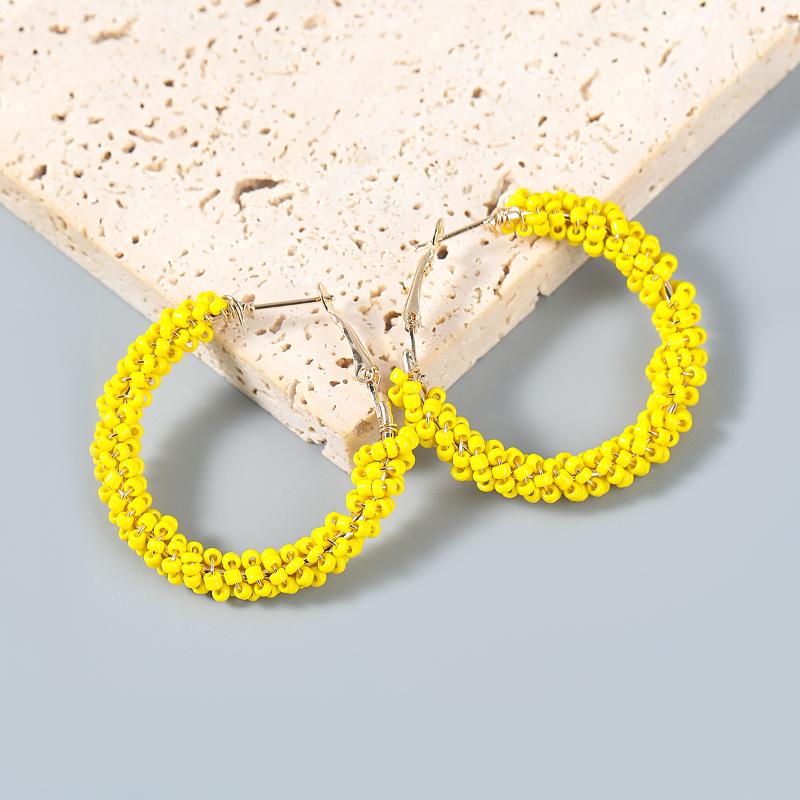 

Hoop & Huggie Bohemian Round Handmade Beads Earrings Women Summer Fashion Circled Hoops Statement Jewelry Gift AccessoriesHoop