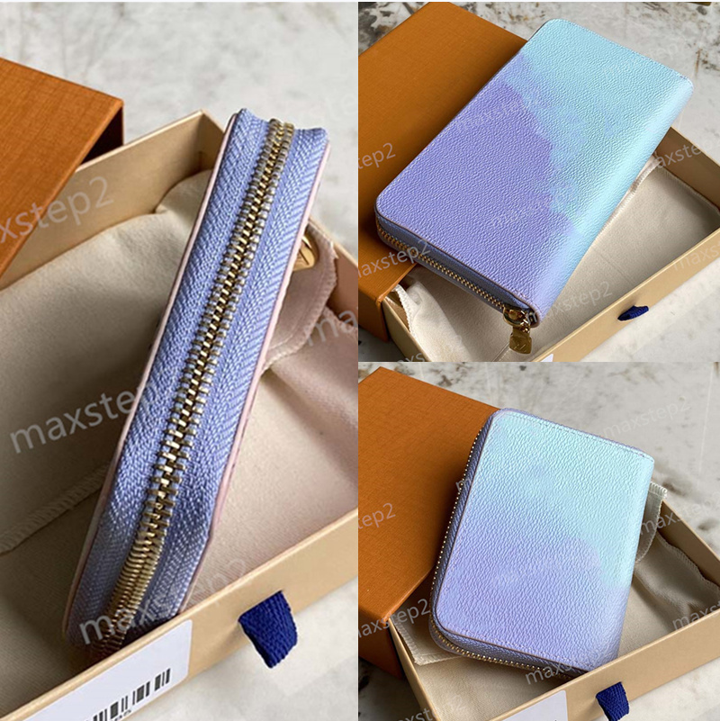 

ZIPPY WALLET Long M81340 Spring in the City 2022 Sky blue Pink Gradient monograms Print Leather purse Women Luxury Designers Clutch bag M81388 with box, 01