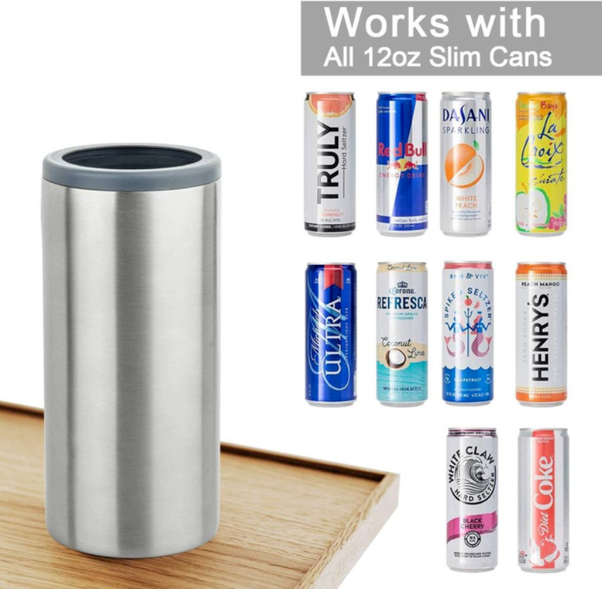 

12oz Slim Tumblers Can Cooler Stainless Steel Silver Beer Cold Keeper Double Wall Insulated Vacuum Cola Drink Beverage Beer Can Holder, Purple