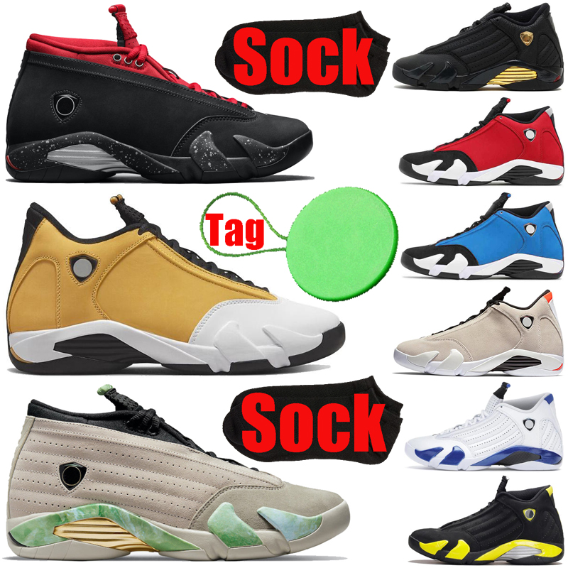 

With Sock Tag jumpman 14 14s men basketball shoes Ginger Gym Blue Red Fortune Thunder Hyper Royal Last Shot desert sand mens trainers sports sneakers, #1 red lipstick