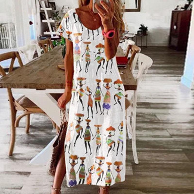 

Casual Dresses Woman Long Summer Dress Split Ethnic Style Digital Print Maxi Girls Loose Beach Sundress Robe De PlageCasual, Sunflower black