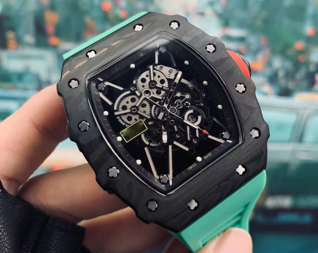 

Factory Outlet 5 Colors New Men's Automatic Mechanical Watch Carbon Fiber Material Sapphire Glass Rubber Strap, Box1