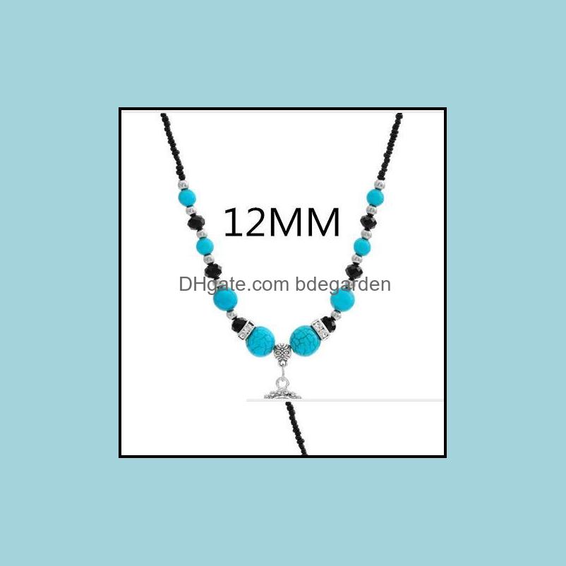 

Pendant Necklaces Pendants Jewelry Fashion-National Style Turquoises Beads Snap Necklace 55Cm Fit Diy 12Mm 18Mm Butto Dhmbf