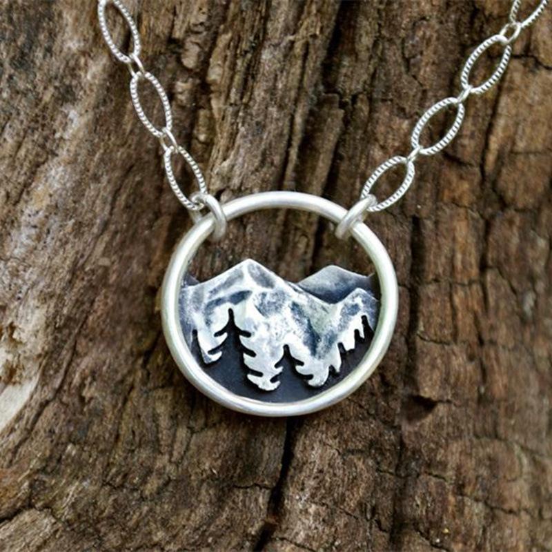 

Pendant Necklaces Creative Fashion Necklace For Women's Round Mountain And Pine Tree Plant Simple Fashionable Jewelry Birthday GiftPenda