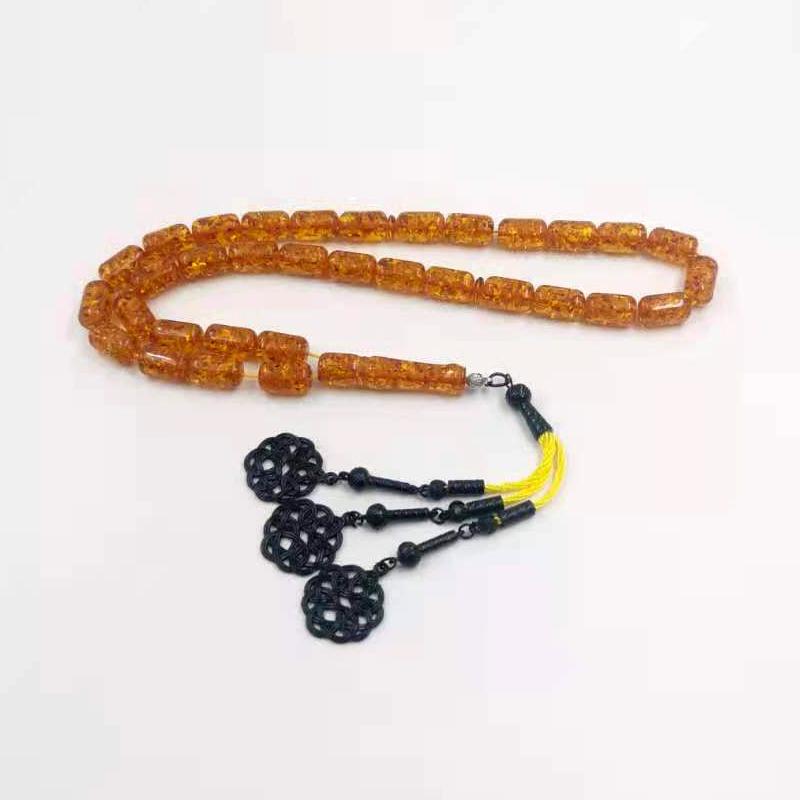 

Beaded Strands Ambers Color Resin Tasbih Muslim Rosary Bead With Yellow Tassels Adha Gift For Eid Father Present Isalmic Bracelets Accessori