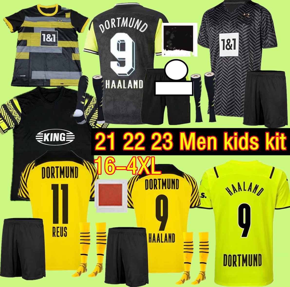 

Fan Player Borussia 21  23 Dortmund Soccer Jersey 2022 2023 Cuarto Haaland Reus Football Shirts Brandt Home Away Men + Kit Tamaño S-4XL, Black