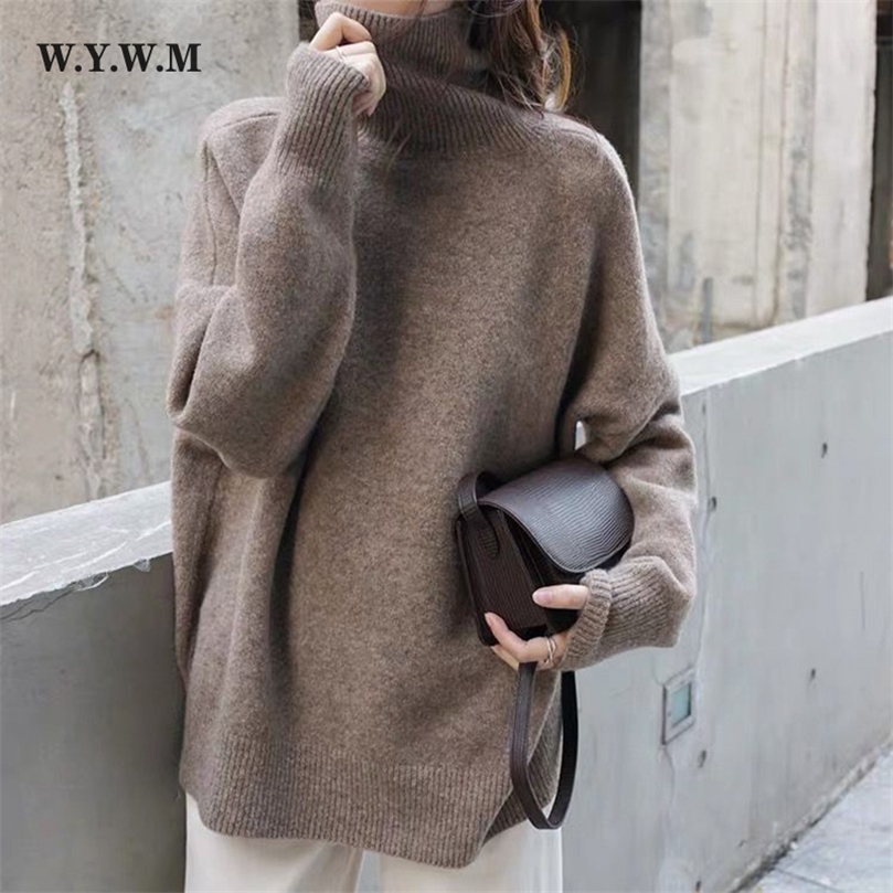 

WYWM Turtle Neck Cashmere Sweater Women Korean Style Loose Warm Knitted Pullover Winter Outwear Lazy Oaf Female Jumpers 220813, Black