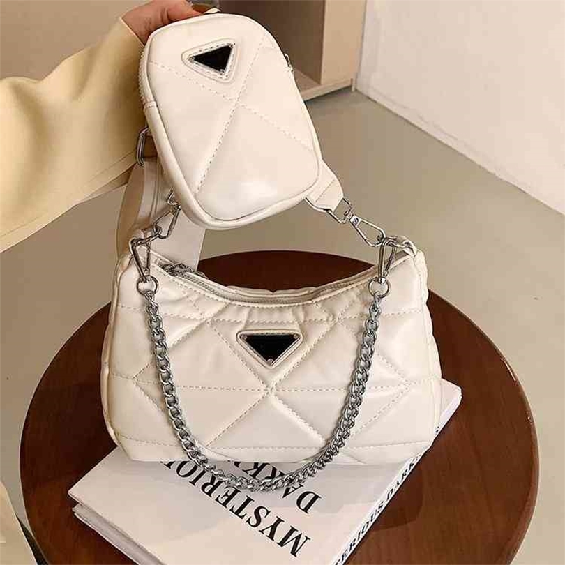 

Cheap Purses 70% Off Fashion fashion mother and women's 2022 new texture Chain Hand Lingge messenger single shoulder bag, White