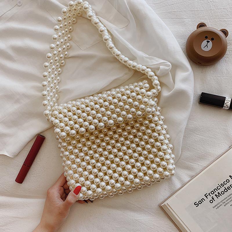

Evening Bags Handmade Women Pearl Beaded Shoulder Charm Acrylic Beads Bag White Pearls Crossbody Clutch Purse Lady 2022